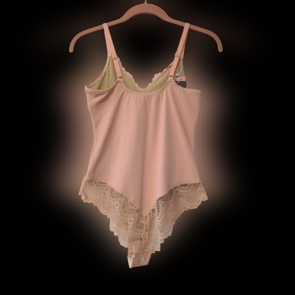 TDIFFUN Womens Pink Lace Shapewear Bodysuit Tummy Control Double layered Sz L - Picture 3 of 7